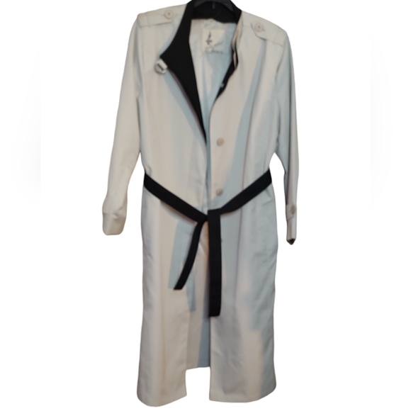 Cream & Black Vintage Misty Harbor Mid Calf Length Trench Coat sz 14 W/ Belt - Picture 4 of 10